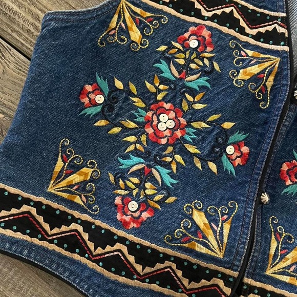 Vintage Ropa womens western denim embroidered vest XL - Picture 4 of 8